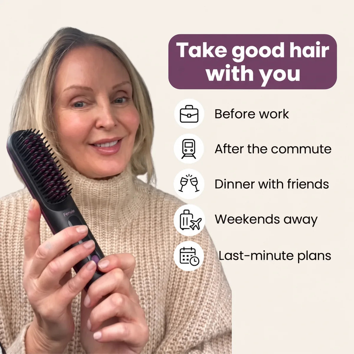 Take good hair with you, from work to dinner and weekends away
