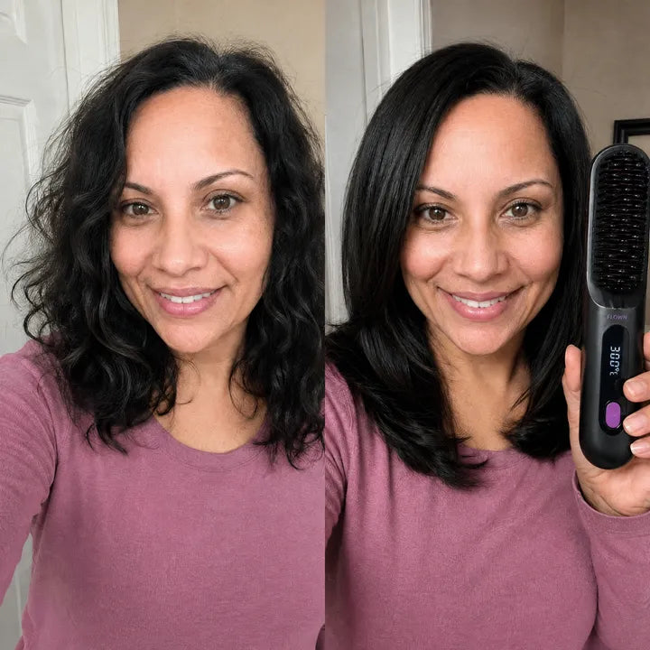Side-by-side hair styling photos