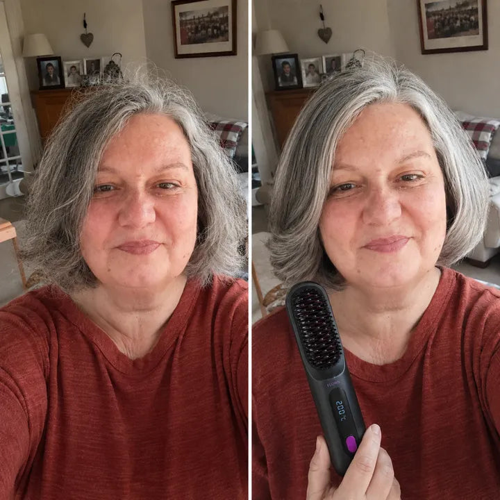 Side-by-side hair styling photos