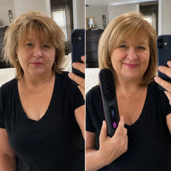 Side-by-side hair styling photos