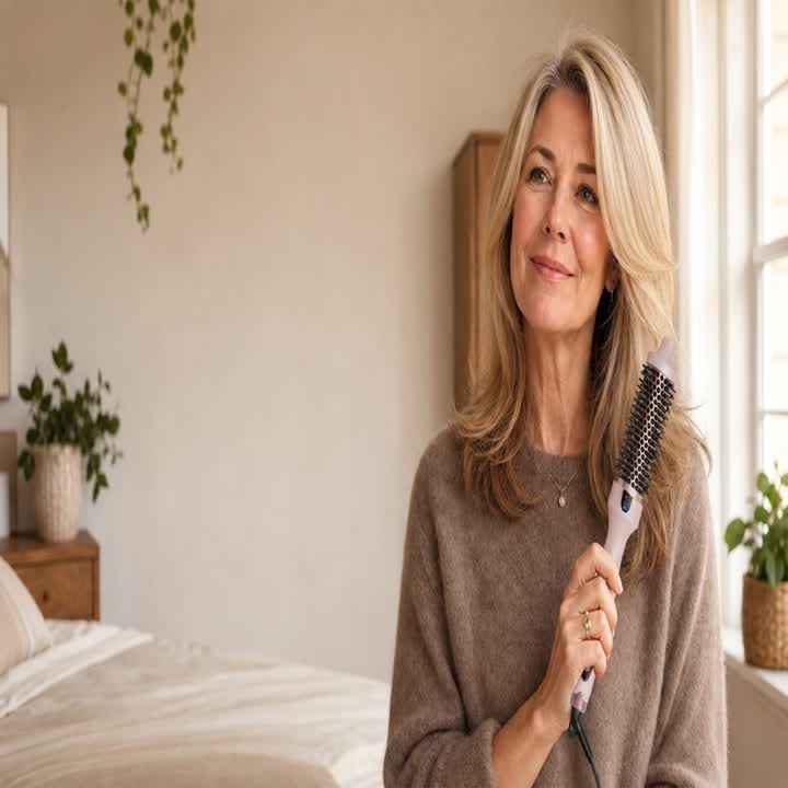 A woman with fuller, lifted hair after styling with Volara