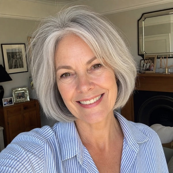 Gillian, a verified Volara buyer with a fuller silver bob