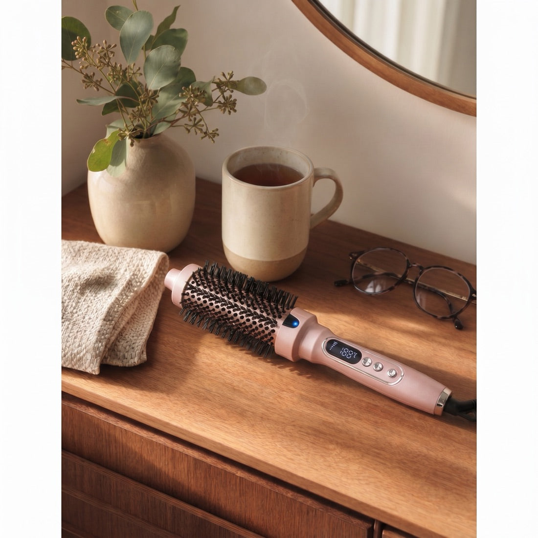 Volara on a warm vanity, part of a calm morning routine
