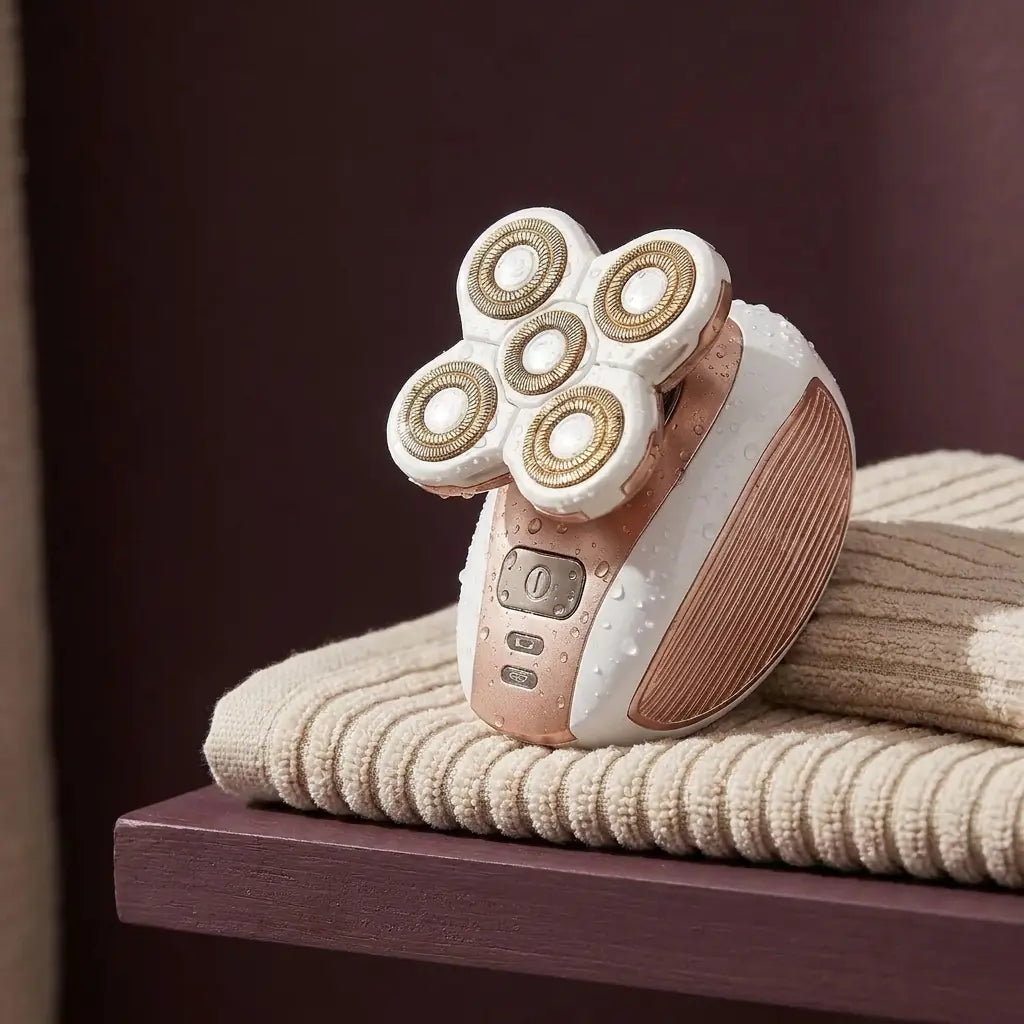 Exact five-head Coilé on a cotton towel with water droplets after rinsing