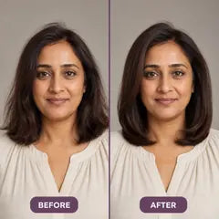 Illustrated styling comparison with dark collarbone-length hair