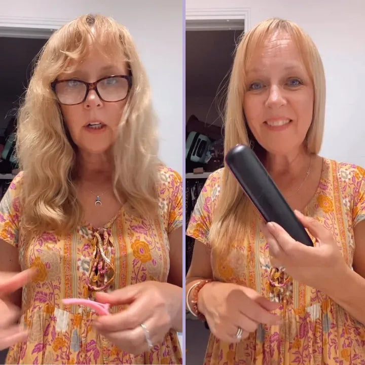 Side-by-side hair styling photos