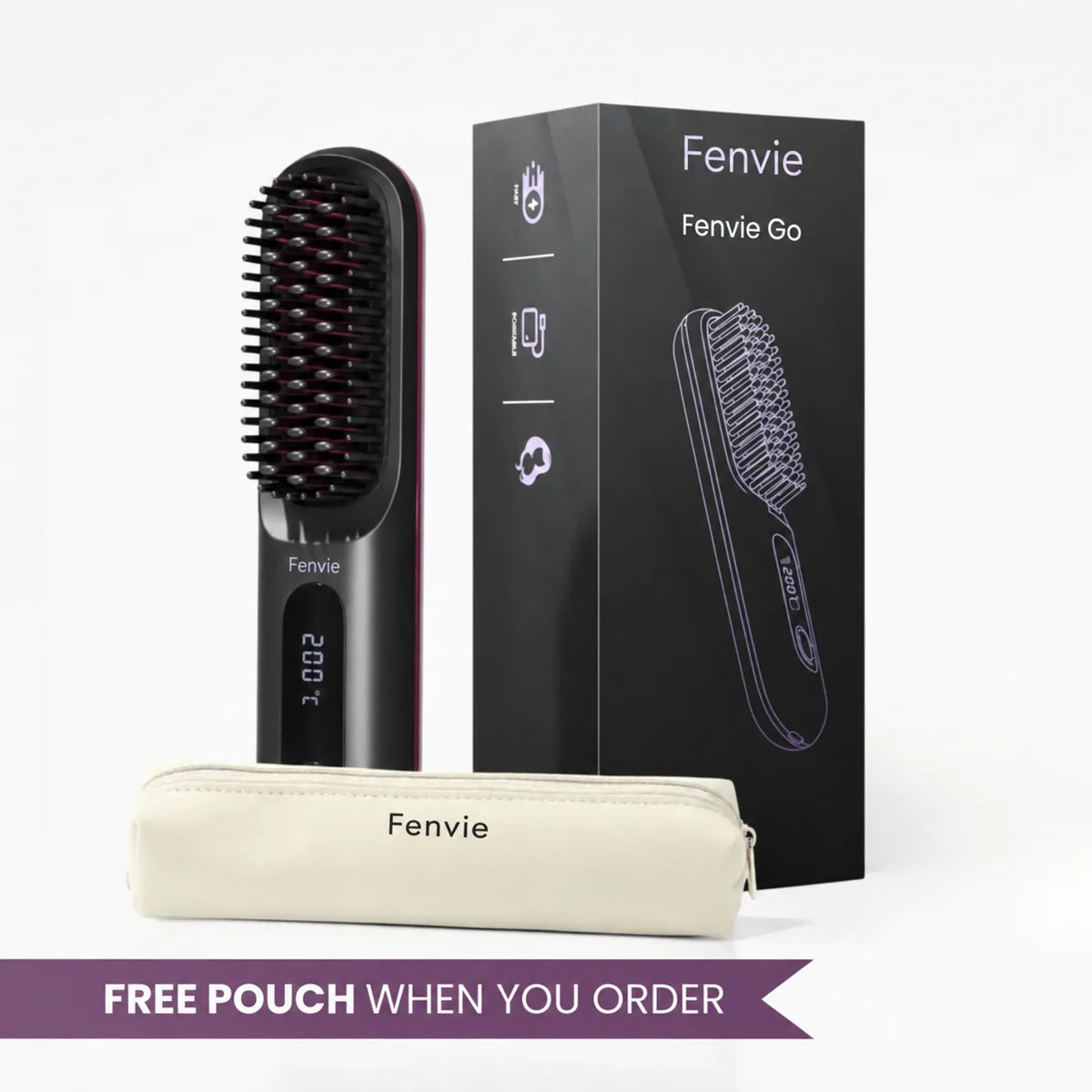 Black Fenvie Go brush with box and pouch