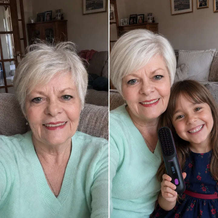 Side-by-side hair styling photos