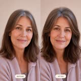 Flat fine hair before, fuller lifted hair after Volara