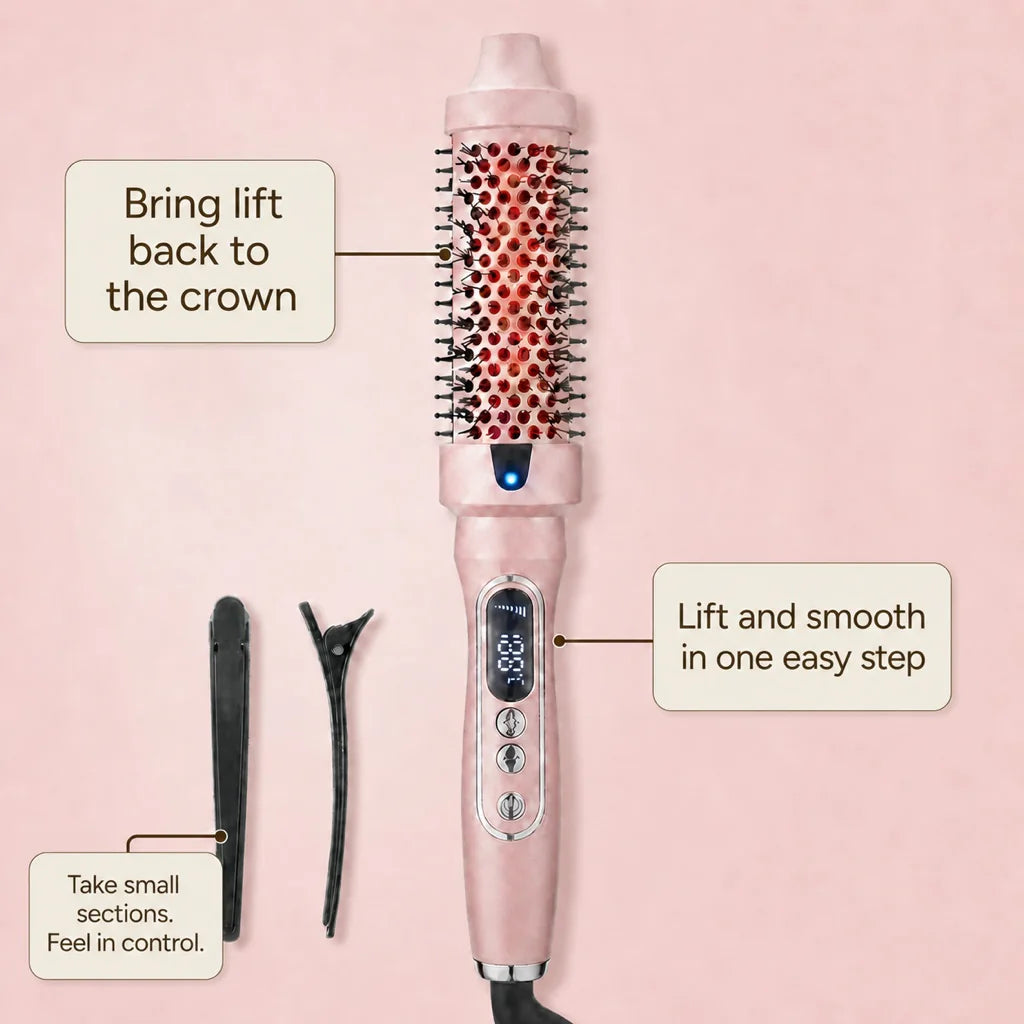 Volara brush with callouts for crown lift, easy smoothing and easier sectioning